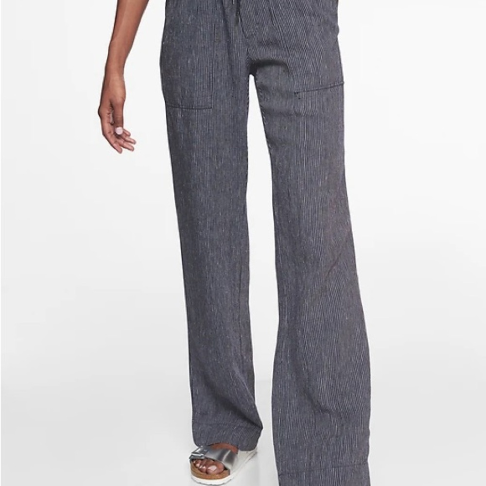 Athleta Charcoal Pinstripe Wide-Leg Track Pants